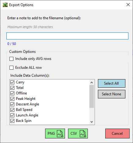 Stats Export Options